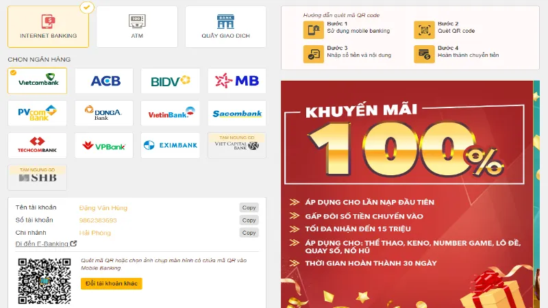 Khuyến mãi Five88 – Nạp tiền thưởng 100% lên tới 15 triệu